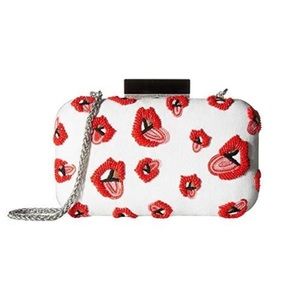 Alice + Olivia X Donald Robertson Shirley Red Lips Large Clutch Crossbody